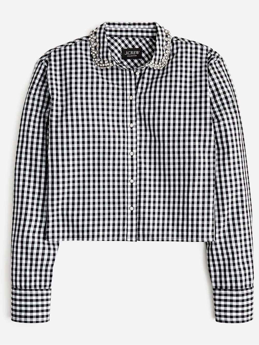 J.Crew Collection Embellished Gingham Button‑Up w/ Crystal Buttons.  Size 12.